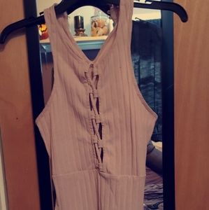 Ribbed taupe body suit